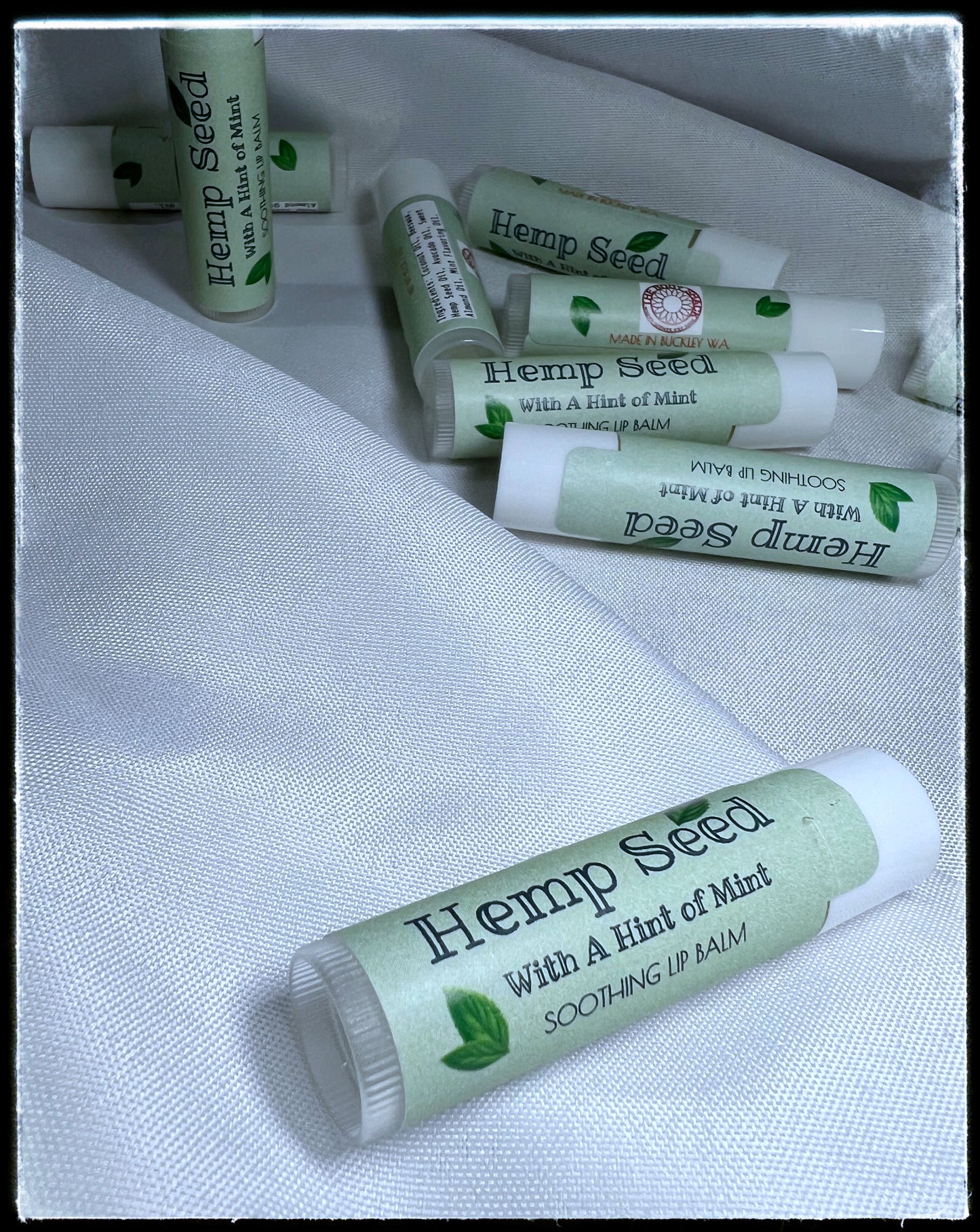 Hemp Seed Soothing Lip Balm with a Hint of Mint.